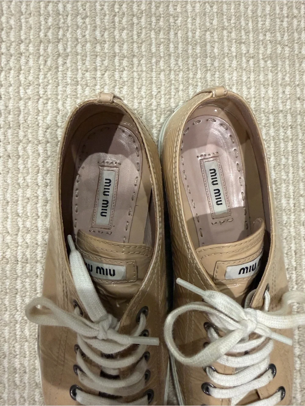 Miu Miu Patent Leather Low-Top Sneaker in Light Pink